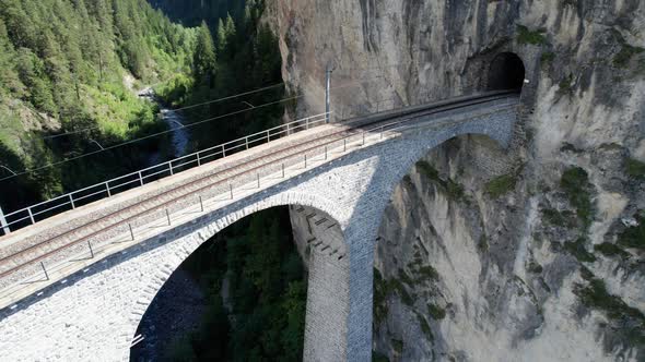 Aerial View of the Landwasser Viaduct in the Swiss Alps at Summer alt