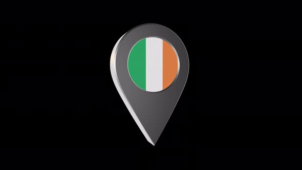 3d Animation Map Navigation Pointer With Ireland Flag With Alpha Channel - 4K alt