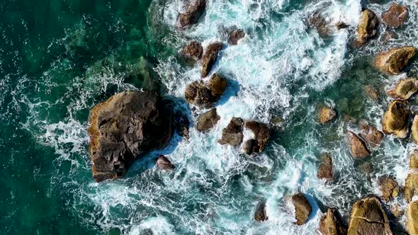 Texture of the sea and wild beach aerial view 4 K alt