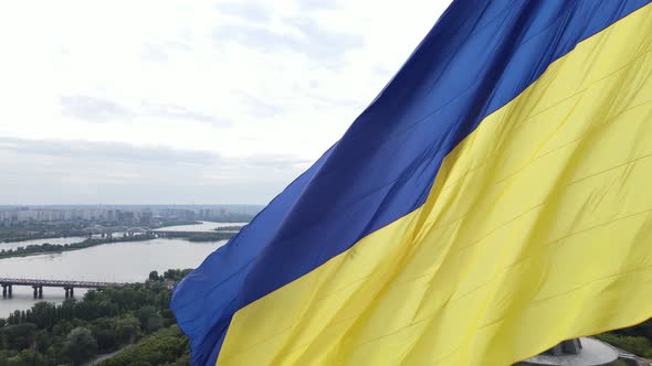 Kyiv - National Flag of Ukraine By Day. Aerial View. Kiev. Slow Motion alt