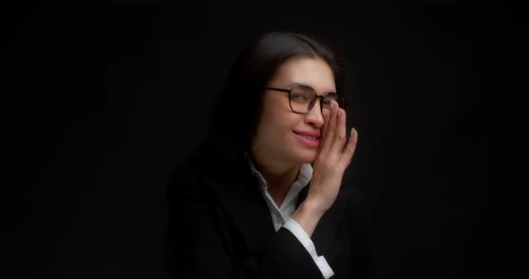 Positive Brunette Waves Her Hand Calls you Wants to Tell you a Secret