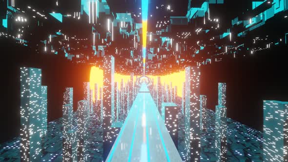 Seamless Loop of Cyberpunk City with Skyscrapers alt