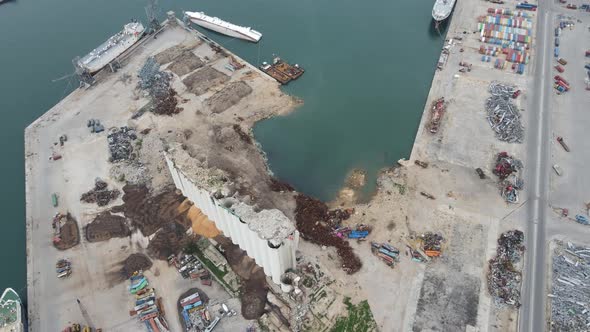 A drone aerial shot from Beirut Port explosion site to Beirut City