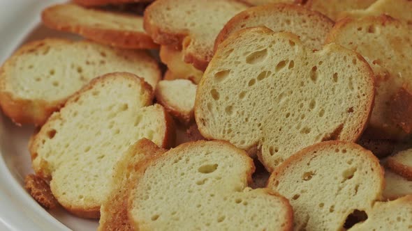 Group of bruschette bread chips. Baked Cheese flavoured snack