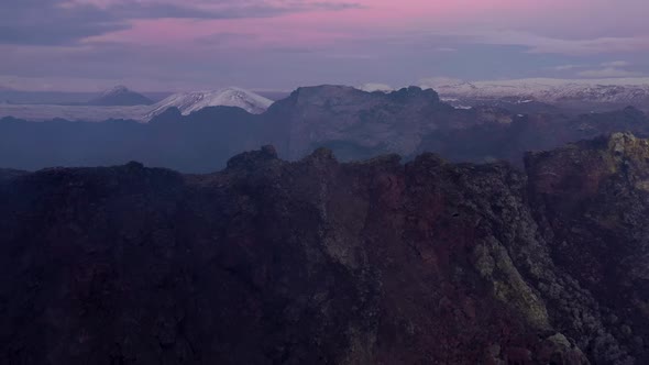 Steaming Volcano Crater After An Enormous Blast With View Of The Gloaming Twilight. alt