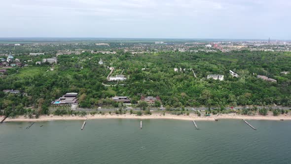 Seashore in the city. Aerial view
