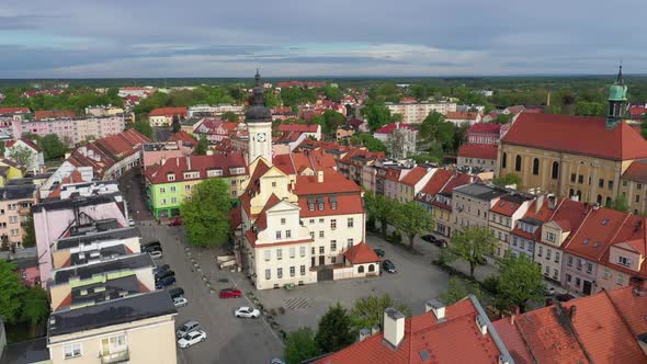 Wolow, Poland. Aerial view of historic  TownHall