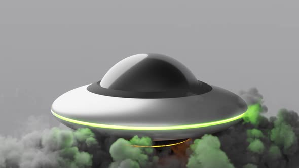 Flying Saucer is an UFO on Grey Background alt