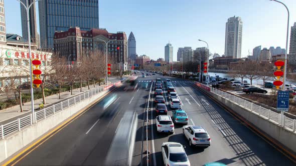 Chinese Autos on Tianjin Heping District Embankment Timelase alt