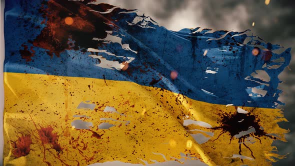 Ukraine Flag Blood And Torn Looping Background