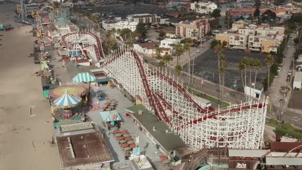 Aerial of Santa Cruz Beach Board walk on California Coast alt