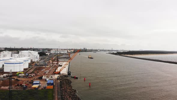 Birds Eye View Klaipeda Port Entrance With Cargo Ship alt