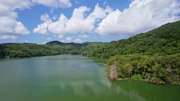 Aerial view on a lake among mountain in the area of the dam. Landscape of Green canyon Aerial view alt