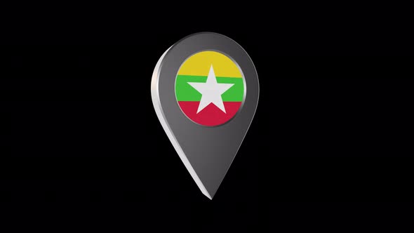 3d Animation Map Navigation Pointer With Myanmar Flag With Alpha Channel 4K alt