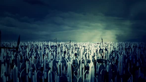 A Massive Army Crowd of Medieval Warriors Preparing for War alt