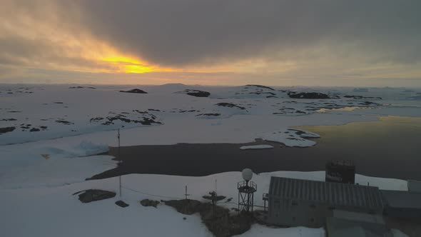 Sunrise Over Vernadsky Arctic Station Aerial View alt