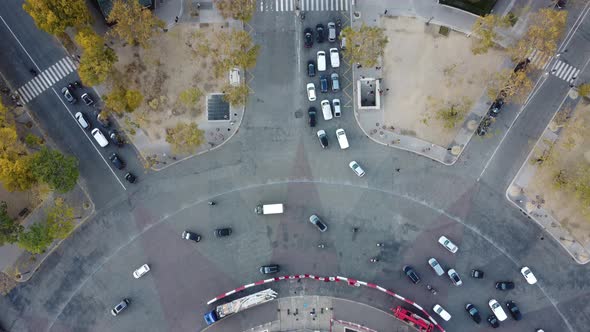 Drone View of Car Traffic on a Circular Road