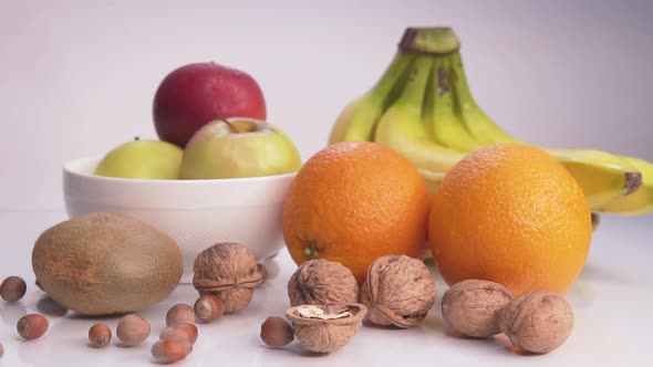 Healthy Food Apples, Bananas and Nuts alt