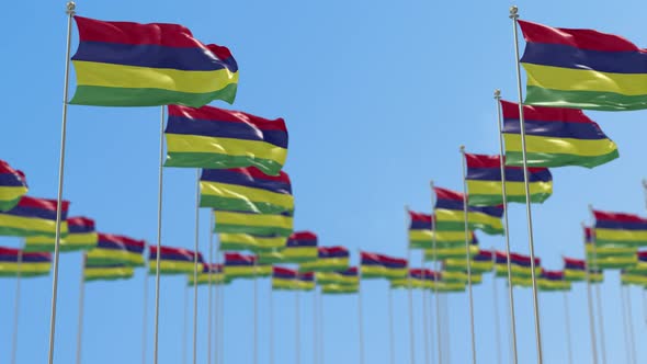 Mauritius Row Of National flags Walk Throw Animation alt