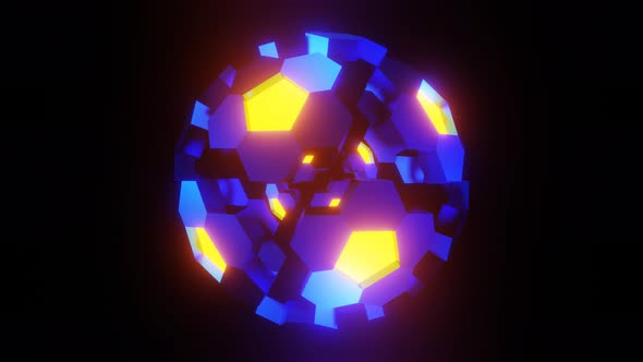 Abstract Modern Animation Spheres of Glowing Polygons Rotate One Inside the Other on Black