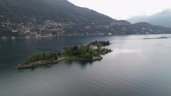 Drone shot of the botanical graden on the island Brissago in Ticino, Switzerland alt