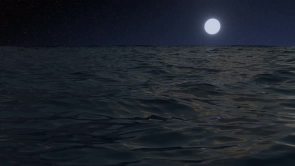 Ocean night landscape. Moonlight reflection on water.