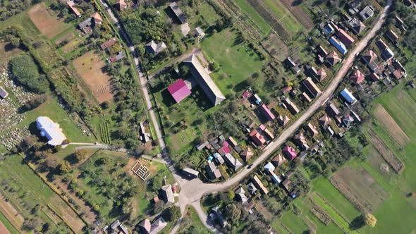 Aerial View of the European Beautiful Village with Fields alt