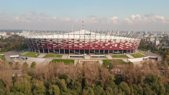 Ascending Shot of Modern Multifunction Arena PGE Narodowy National Stadium alt