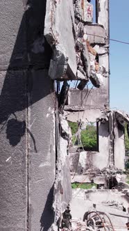 Vertical Video of a Wartorn House in Ukraine alt