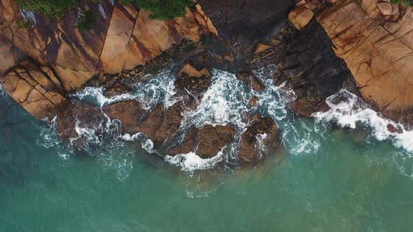 Drone Aerial video Sea crashing on rocks
