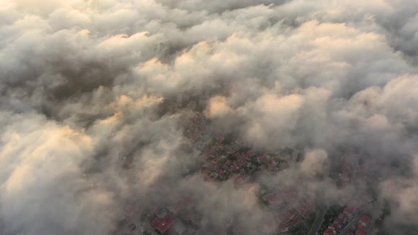 Aerial view above the clouds during the morning, Croatia. alt