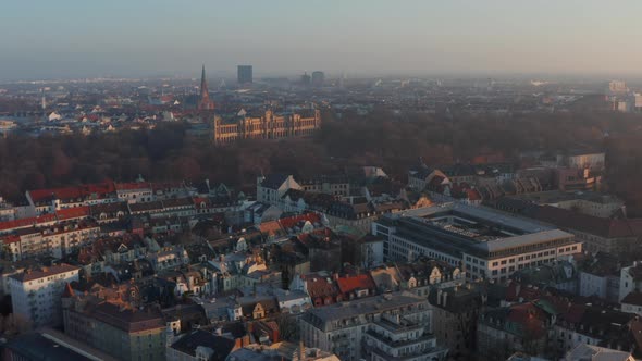 Beautiful Munich, Germany Neighbourhood in Winter, Aerial Slide Left with View on Majestic alt
