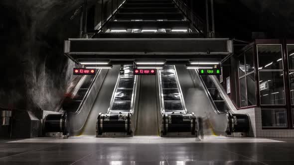 Underground escalators in motion Time Lapse