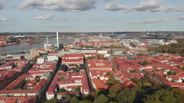 Downtown Gothenburg with Riverside View Aerial Backward