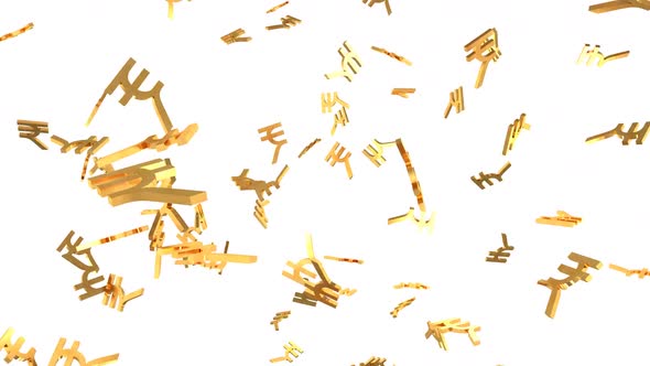 Shiny Golden Rupee Signs Falling Down in Slow Motion 3D Animation - 1080p alt