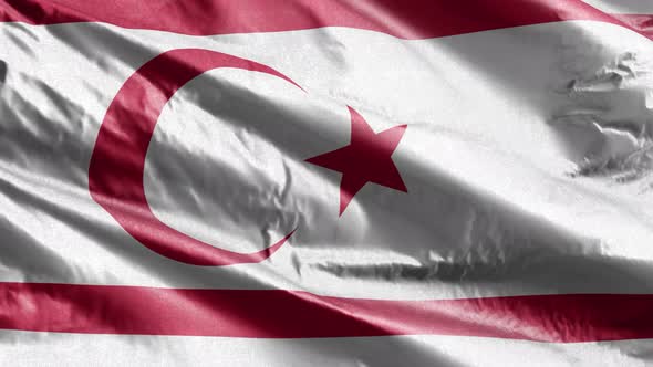 Turkish Republic of Northern Cyprus textile flag waving on the wind. 10 seconds loop.  alt