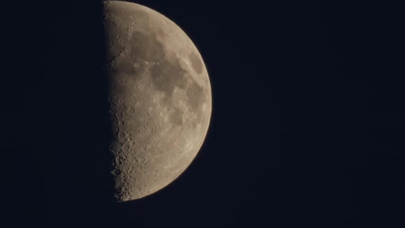 Moon Moving On Deep Blue Sky Time Lapse Close Up