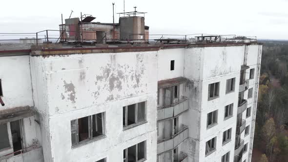 Chernobyl Exclusion Zone. Pripyat. Aerial. Abandoned City Building alt