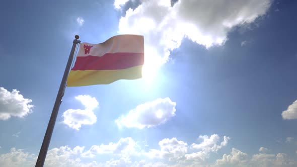 Santa Barbara City Flag (California, USA) on a Flagpole V4 - 4K