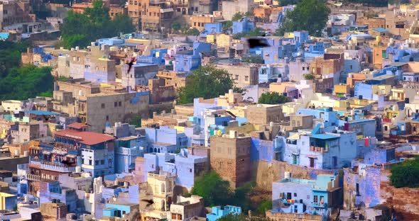 Houses of Famous Jodhpur the Blue City, View From Mehrangarh Fort, Rajasthan, India. Camera Zoom Out alt