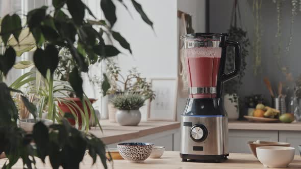 Pink Smoothie in Blender in Cozy Kitchen alt