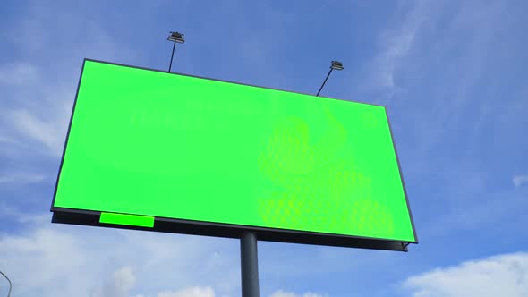 Green Screen. Billboard Over Blue Sky with Clouds. Timelapse