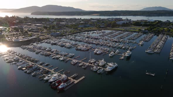 Ocean Boat Marina Aerial With Stunning Golden Hour Lighting alt