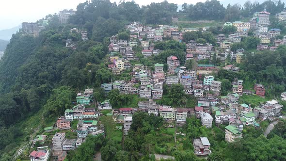 City of Gangtok in Sikkim India seen from the sky alt
