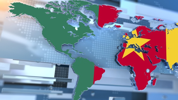 Cameroon Flag Inside The Shape Of World Map Transition alt