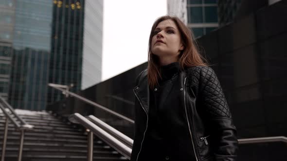 Pensive Lady in Modern City Portrait of Townswoman Outdoors Pretty Woman alt