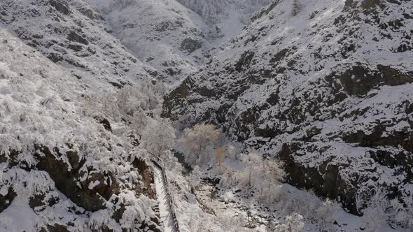 Aerial shot of the beautiful winter landscape alt
