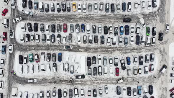 Bird'seye View of a Large Number of Cars of Different Brands and Colors Standing in a Parking