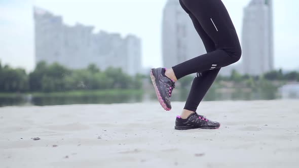 Fitness Woman Runner. Exercising Runner Cardio Jogging. Fit Athlete Jogger Workout At Sunrise. alt