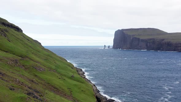 Beautiful Aerial View of Risin and Kellingin the Giant and the Witch View in the Faroe Island alt